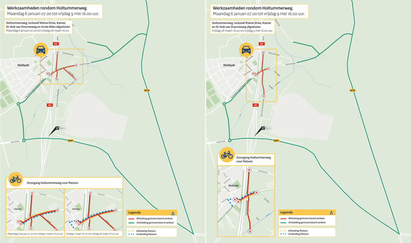 Kaarten 17 weken afsluiting Holtummerweg